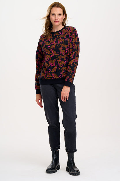 Eadie Relaxed Sweatshirt - Black, Leopard Spots