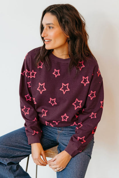 Eadie Relaxed Sweatshirt - Burgundy, Spaced Out Stars