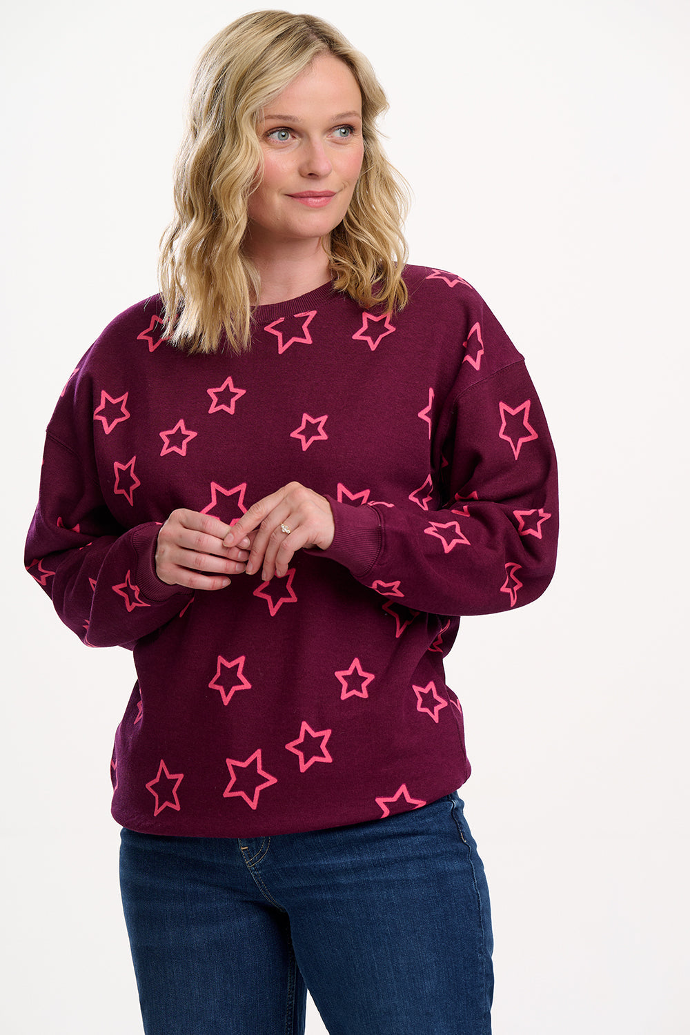 Eadie Relaxed Sweatshirt - Burgundy, Spaced Out Stars