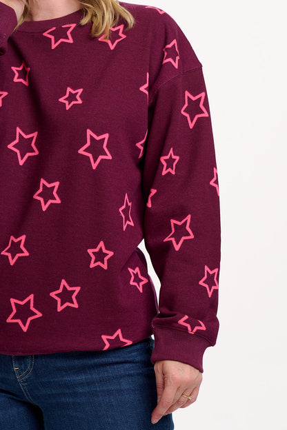Eadie Relaxed Sweatshirt - Burgundy, Spaced Out Stars