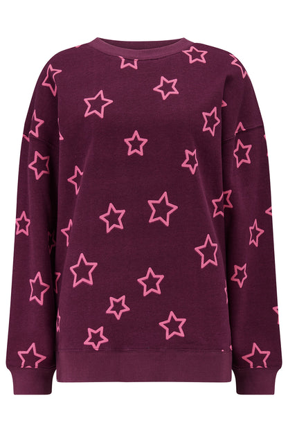 Eadie Relaxed Sweatshirt - Burgundy, Spaced Out Stars