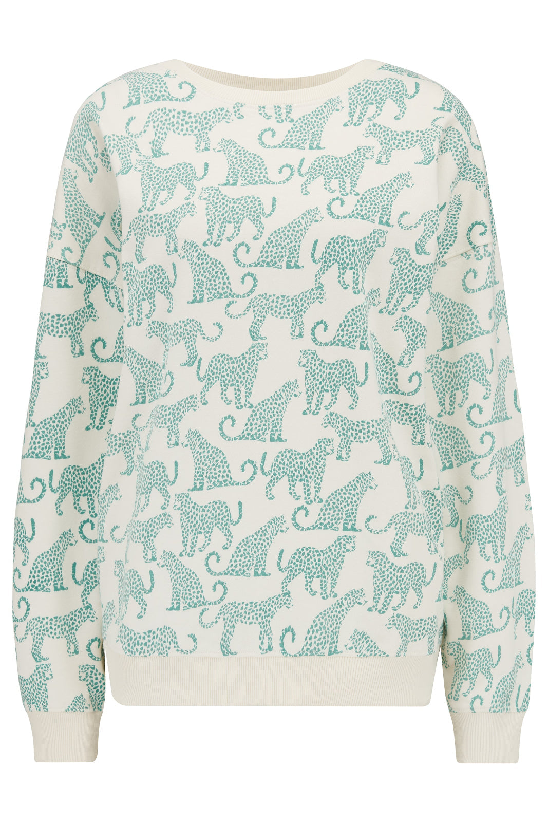Eadie Relaxed Sweatshirt - Off-White, Green Leopards
