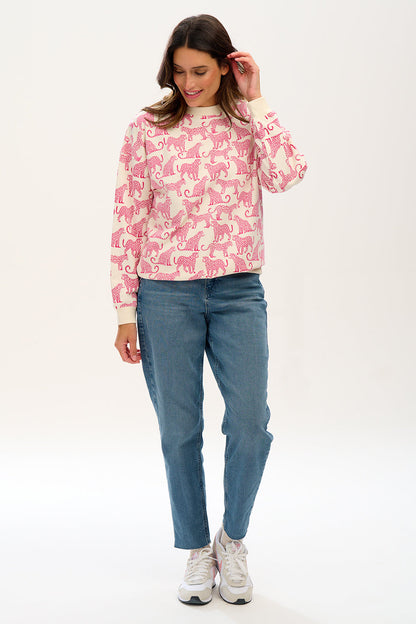 Eadie Relaxed Sweatshirt - Off-White, Pink Leopards