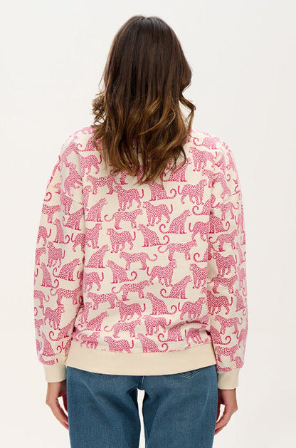 Eadie Relaxed Sweatshirt - Off-White, Pink Leopards