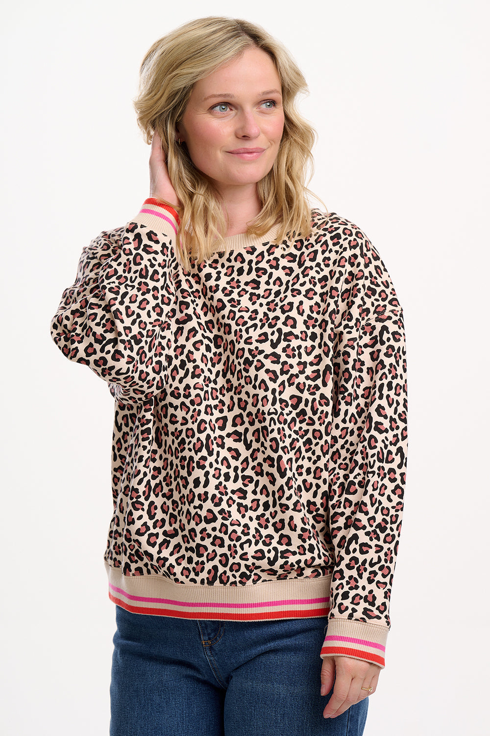 Eadie Relaxed Sweatshirt - Stone, Classic Leopard Retro Stripe