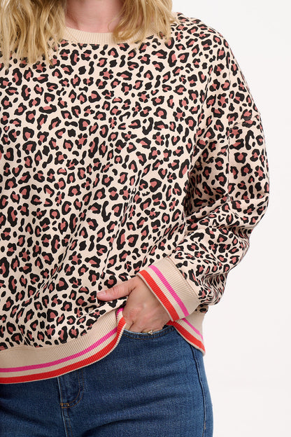 Eadie Relaxed Sweatshirt - Stone, Classic Leopard Retro Stripe