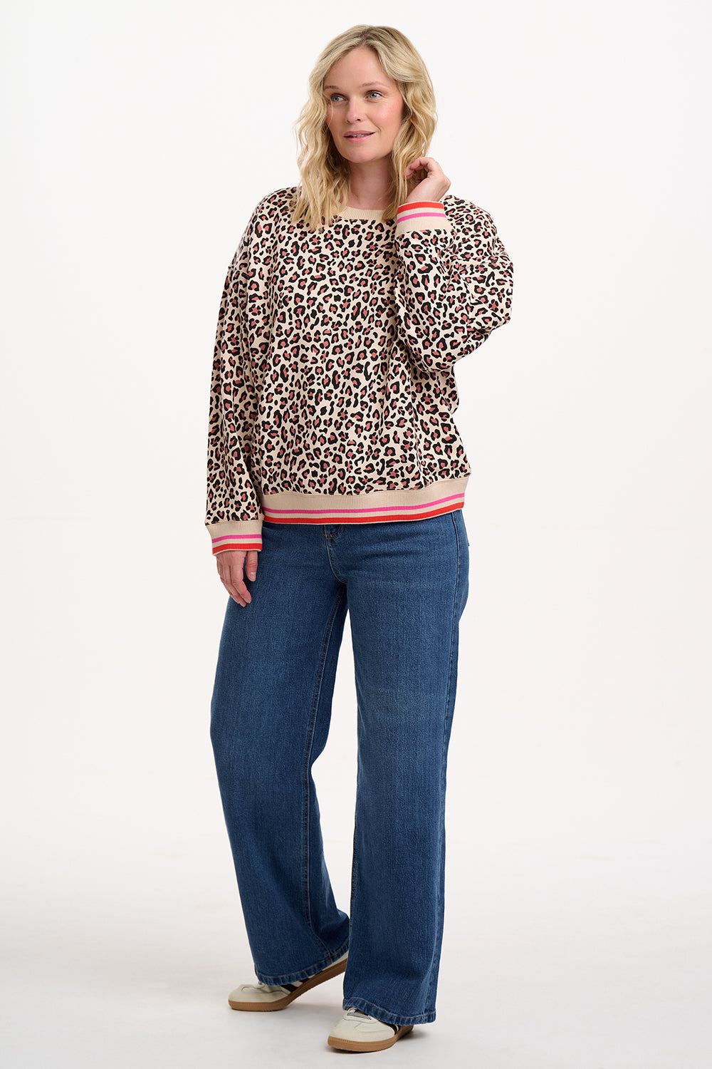 Eadie Relaxed Sweatshirt - Stone, Classic Leopard Retro Stripe