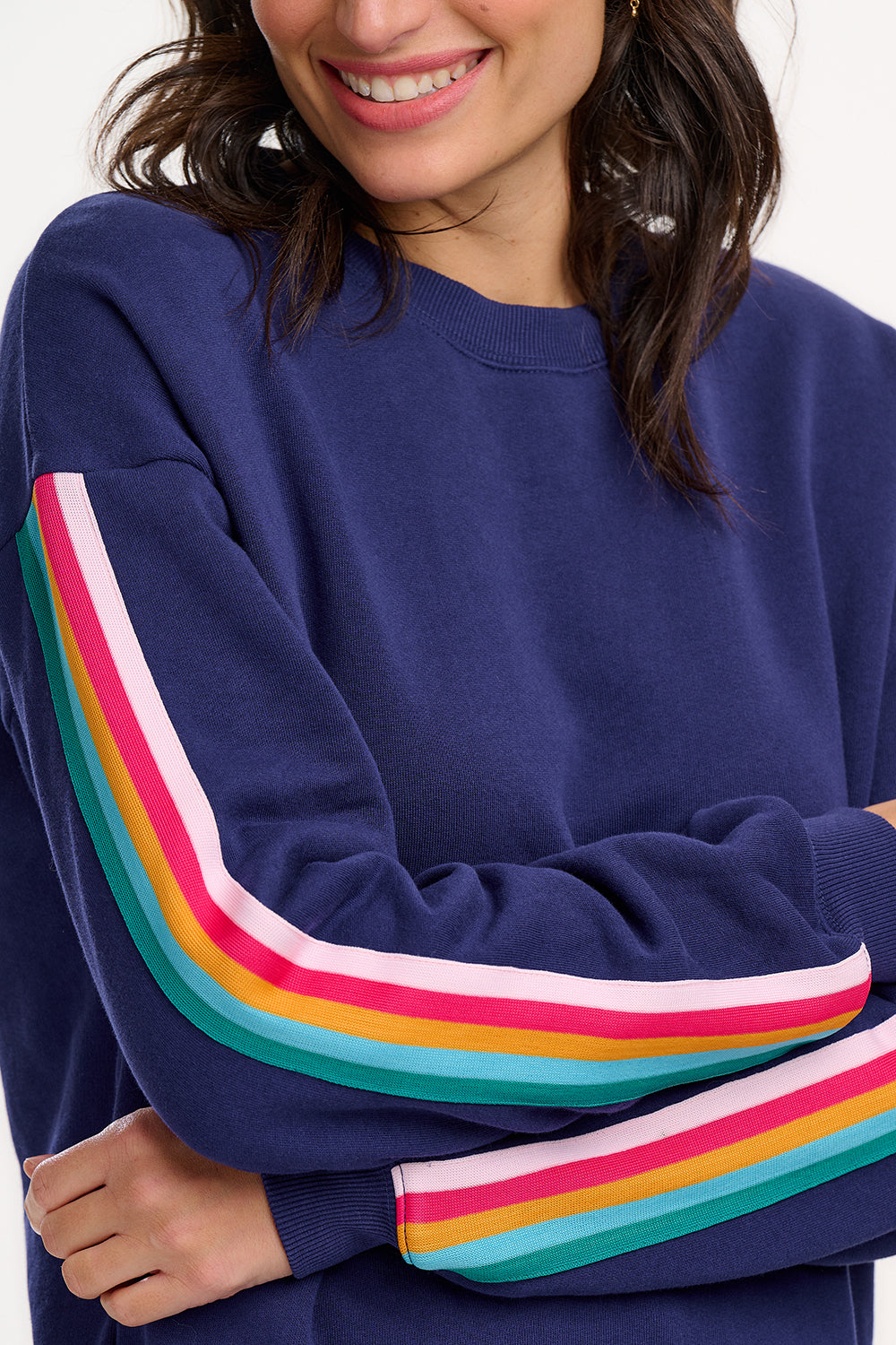 Noah Sweatshirt - Navy, Rainbow Trim