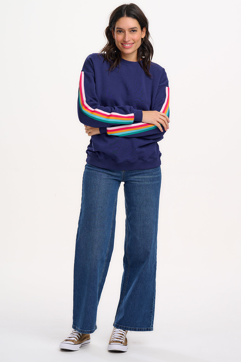 Noah Sweatshirt - Navy, Rainbow Trim