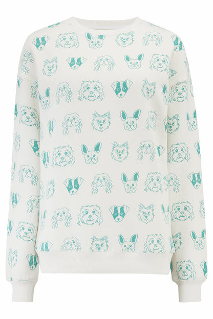 Noah Sweatshirt - Off-White/Green, Sketched Dogs