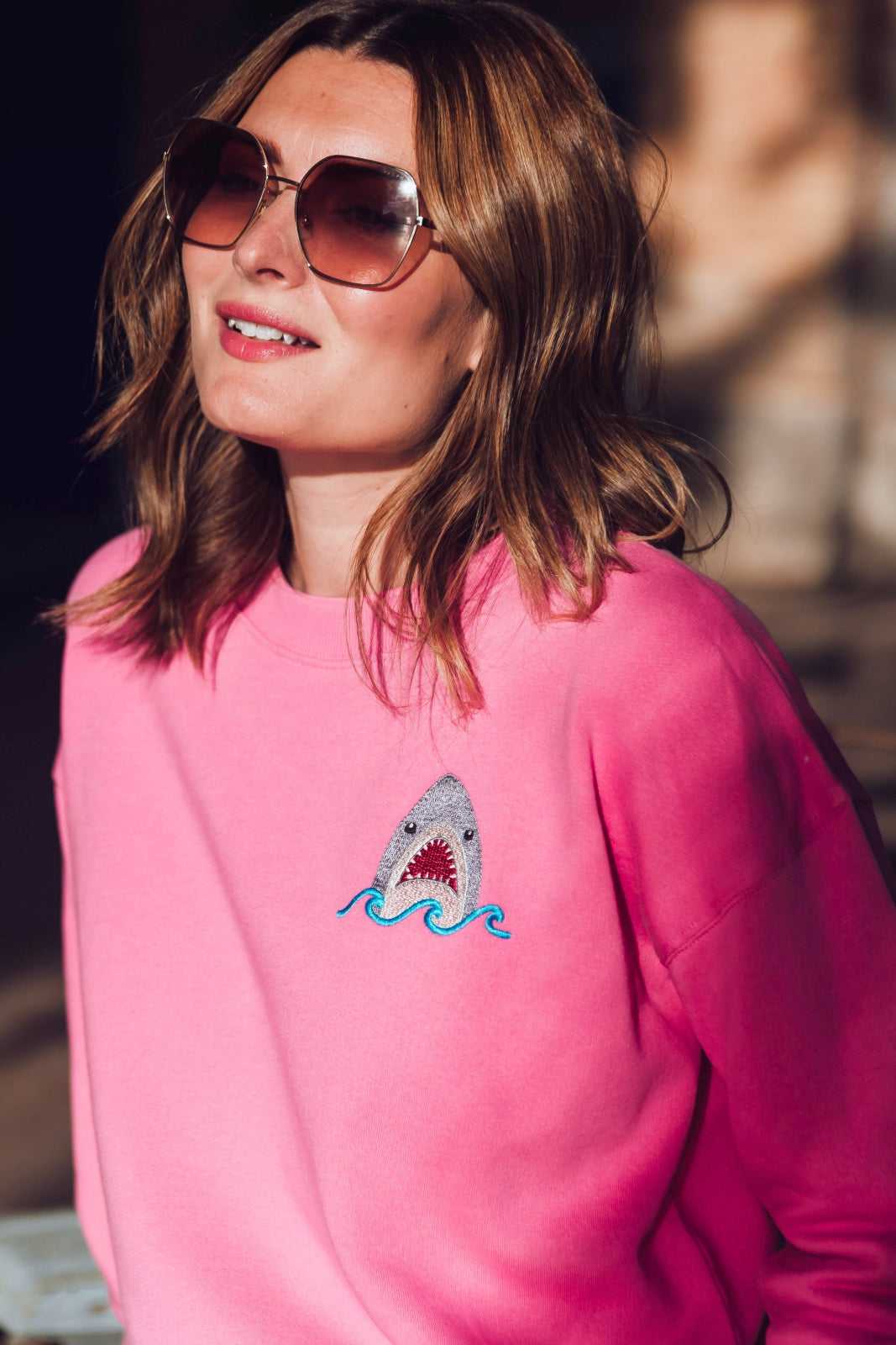 Noah Sweatshirt - Pink, Shark Embroidery