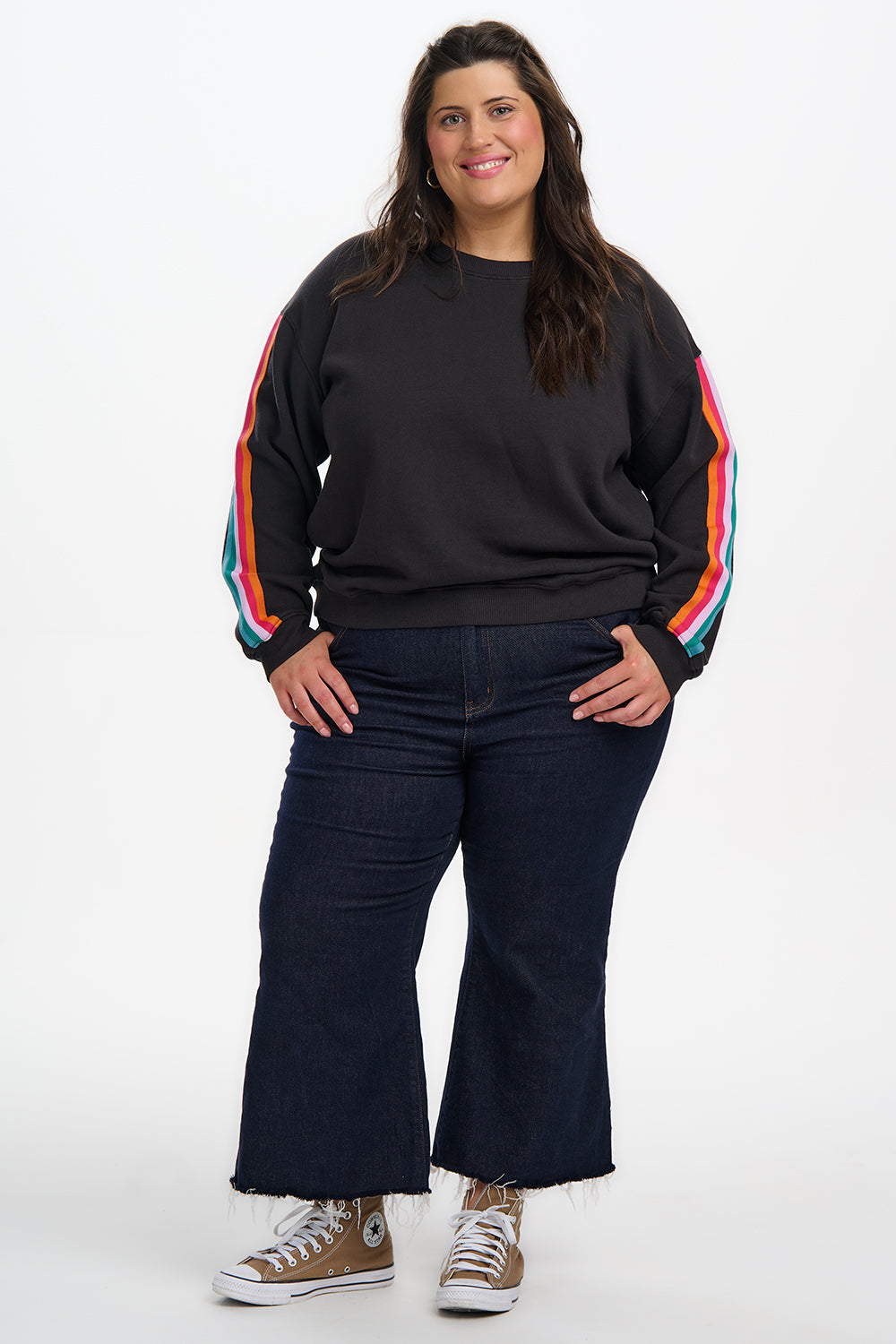 Noah Sweatshirt - Washed Black, Rainbow Trim